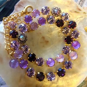 Swarovski Elements Amethyst Purple And Ice Crystals Necklace in Gold Plated